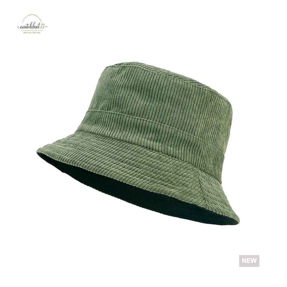 Corduroy Bucket Hat Adjustable Sun Hat Reversible Packable Travel